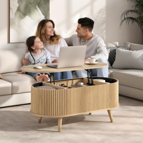 Oval Lift Top Coffee Table with Storage for Living Room