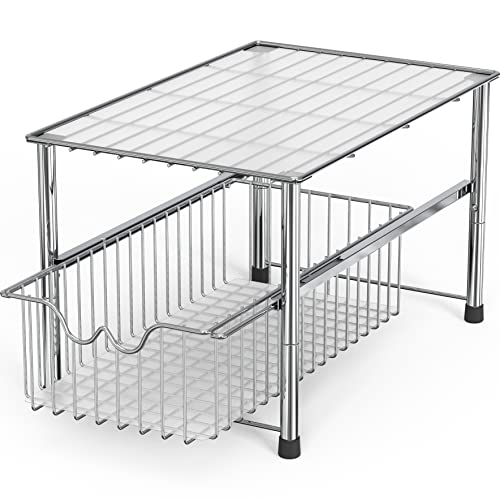 Stackable Under Sink Organizer with Sliding Basket