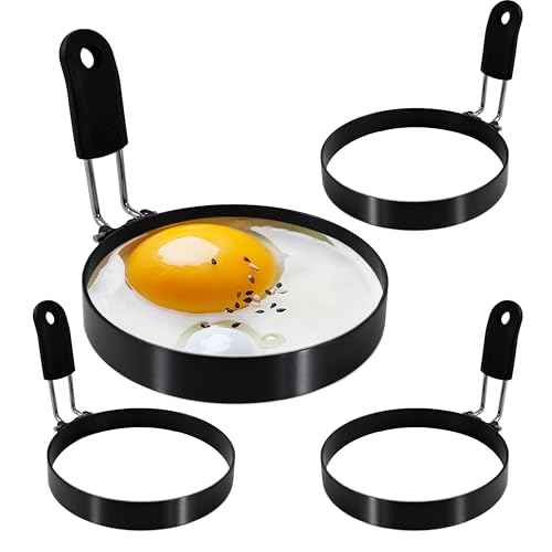 4 Pack 3.5'' Egg Rings Set with Silicone Handle (4 Count)
