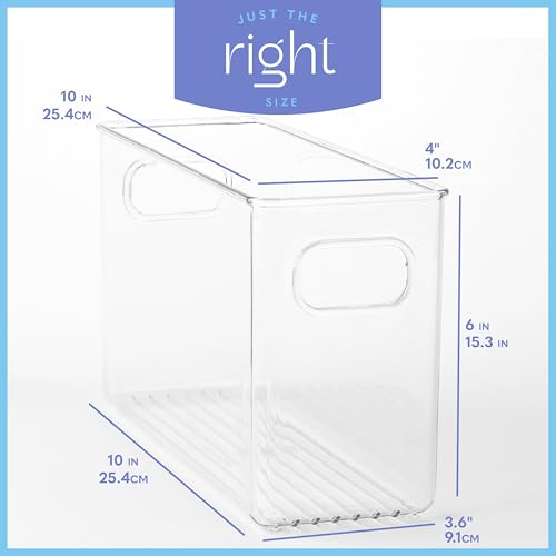 Plastic Food Storage 6 Pack Clear Container Bin with Handles for Organizing Kitchen (6 Count)