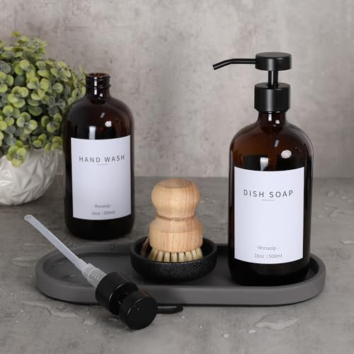Set of 5 Kitchen Soap Dispenser Set 16 Oz Glass Hand Dish Soap Dispenser with Stainless Steel Pump (2 Count)