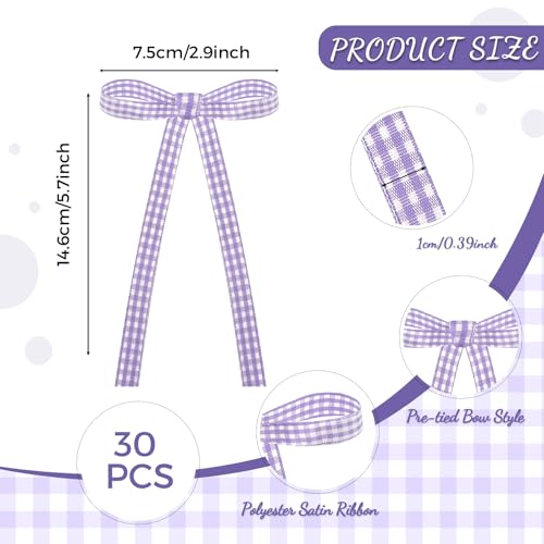 30 Pack Bow Cake Toppers Purple Gingham Ribbon Bows for Cake (30 Count)