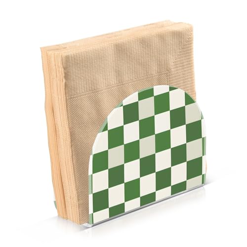 Green White Checkered Pattern Napkin Holder for Table Paper Napkins Holder Acrylic Tissue Dispenser Kitchen Dining Room Bathroom Party Car Decor