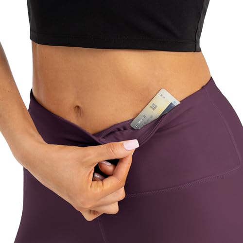 High Waist Butt Lifting Leggings for Women Buttery Soft Breathable Yoga Pants with Hidden Pocket Tummy Control Gym Maroon