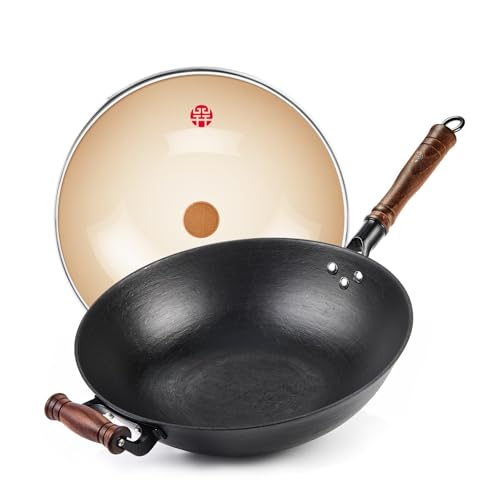 13.4" Cast Iron Wok with Glass Lid