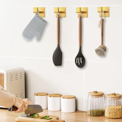 4 Pack Towel Hooks Hand Towel Holder Bathroom Robe Hanger Gold (4 Count)