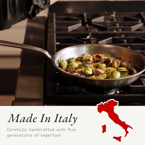 Cookware - 12-Inch Stainless Steel Frying Pan With Lid - 5 Ply Stainless Clad - Professional Cookware - Crafted in Italy - Induction Compatible