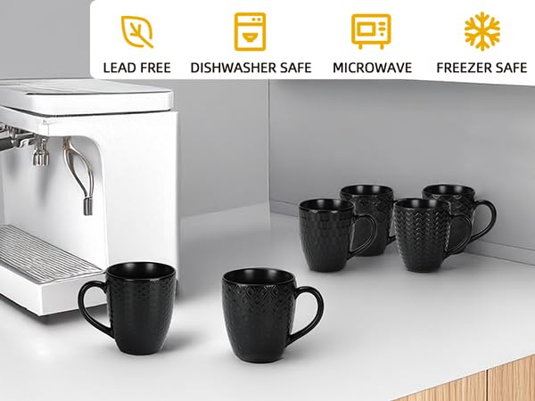 16 OZ Black Coffee Mugs Set of 6 (6 Count)