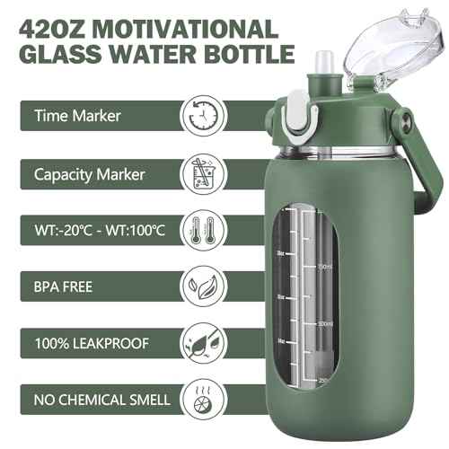 42oz Glass Water Bottles with Straw