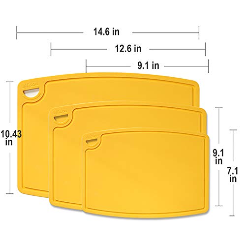 Silicone Thick Cutting Boards Mats Set of 3pcs Foldable & Flexible Design Juice Grooves Easy Grip Handle Dishwasher Safe for Kitchen