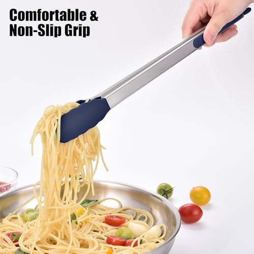 Kitchen Tongs with Silicone Tips for Cooking Serving