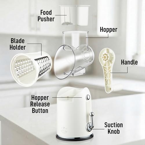 Rotary Cheese Grater Manual Hand Crank 5 Blade Shredder