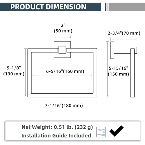 Matte Black Square Towel Holder for Bathroom