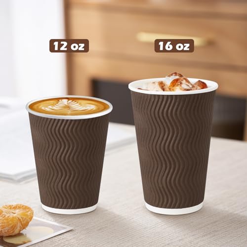 90 Pack 16 oz Disposable Paper Coffee Cups Insulated Brown (90 Count)