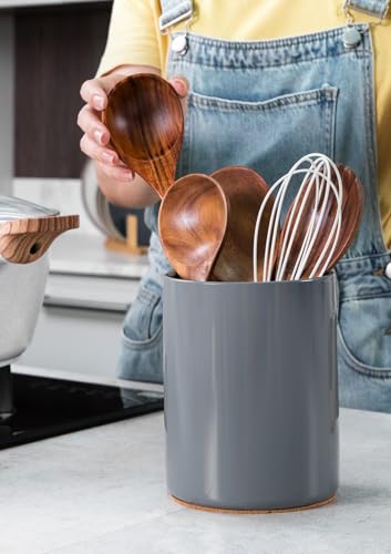 Ceramic Kitchen Utensil Holder for Countertop Organizer 6.4" Gray (18 Count)