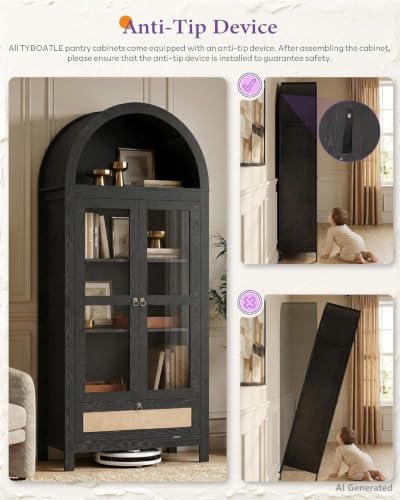 71" Tall Arched Pantry Cabinet with Innovative Drawer