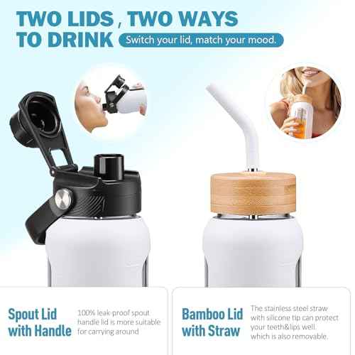 24 oz Glass Water Bottle with Straw and 2 Lids