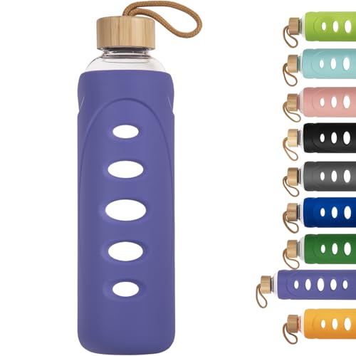 32 oz Narrow Mouth Glass Water Bottle with Windowed Silicone Sleeve