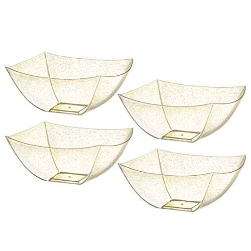 4 Pack Disposable Gold Plastic Serving Bowls Square Party Candy Use 16oz (4 Count)