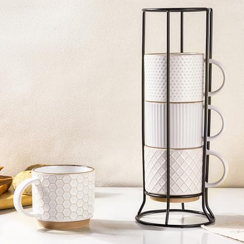 12 OZ Stackable Coffee Mugs Set of 4 (4 Count)