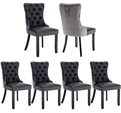 Grey Velvet and Black PU Upholstered Dining Chairs Set of 6 (6 Count)