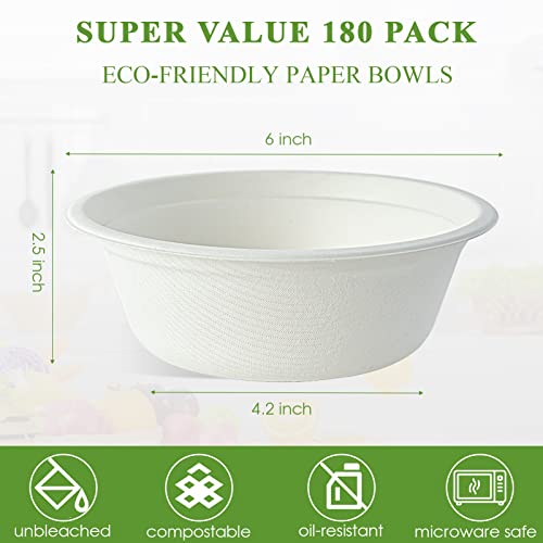 180 Pack 16 OZ Compostable Paper Bowls (180 Count)