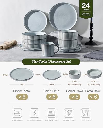 Star Stoneware Dinnerware Sets with Pasta Bowls (24 Count)