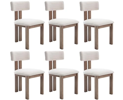 Linen Dining Chairs Set of 6 Modern Farmhouse Kitchen Chairs with Open Slat Back Upholstered Wood Side Chairs for Dining Room (6 Count)