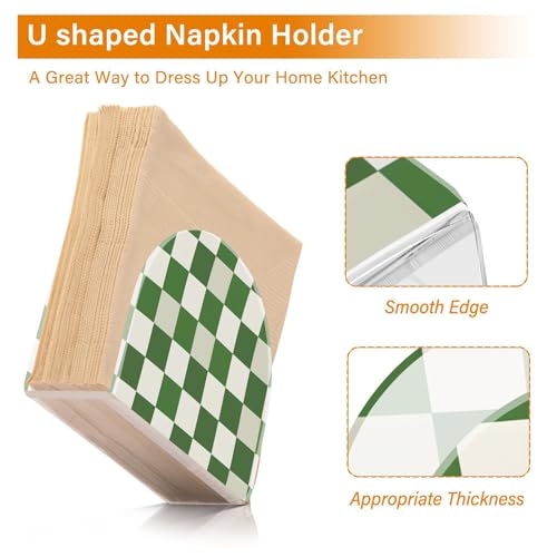 Green White Checkered Pattern Napkin Holder for Table Paper Napkins Holder Acrylic Tissue Dispenser Kitchen Dining Room Bathroom Party Car Decor