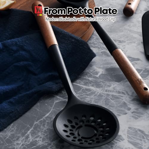 Silicon Cooking Skimmer Ladle with Wooden Handle