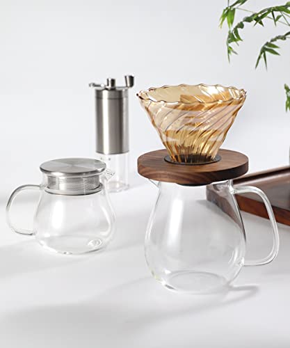 Glass Teapot with Removable Stainless Steel Filter Lid Stovetop & Microwave Safe Borosilicate Glass Kettle for Loose Leaf
