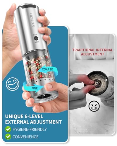 Rechargeable Salt and Pepper Grinder Set Stainless Steel Electric Pepper Grinders with Variable Grinding Speed