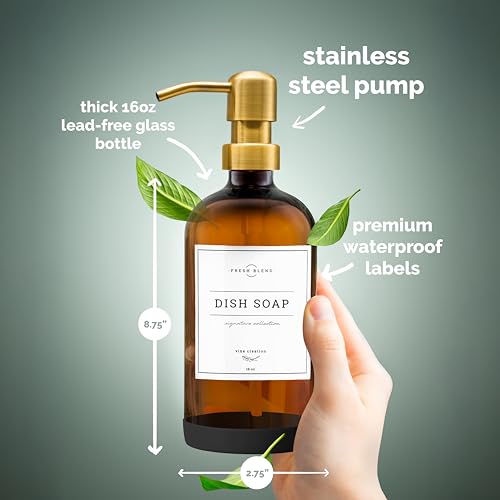 Amber Glass Soap Dispenser Set (16 Ounce)