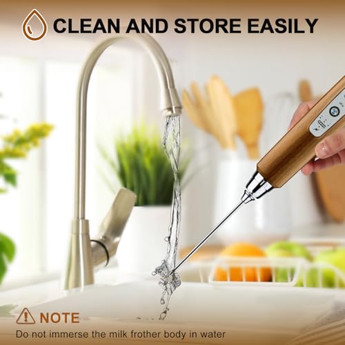 Wood Grain Handheld Milk Frother Wand for Coffee