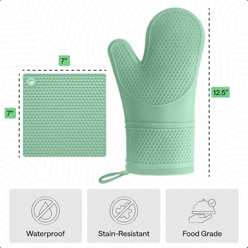 BPA Free Silicone Oven Mitts and Pot Holders Set (4 Count)