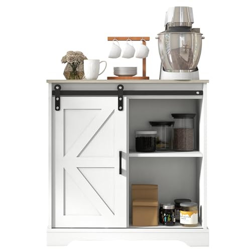 Sliding Barn Door Buffet Sideboard Storage Cabinet Coffee Bar Kitchen Farmhouse Style