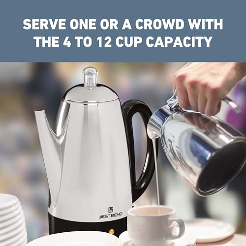 Electric Percolator Classic Style Coffee Maker with Heat Resistant Handle Base and Detachable Cord with Stainless Steel Stem and Basket