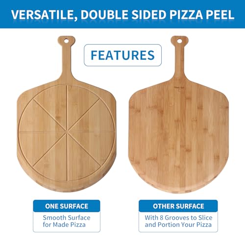 18” Bamboo Pizza Peel with 8 Slice Grooves