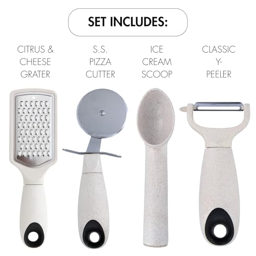 6pc Wheat Straw Kitchen Utensil Set Peeler Cutter Grater Spoons and Cups