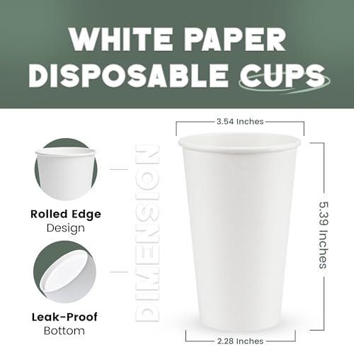 Paper Cups 16 oz 1000 Pack for Coffee & Tea Made in USA (1000 Count)