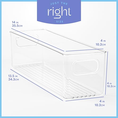 Plastic Food Storage 4 Pack Clear Container Bin with Handles for Organizing Kitchen (4 Count)