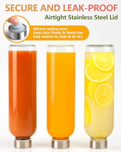Clear Glass Water Bottles with Stainless Steel Lids 32 oz (3 Count)
