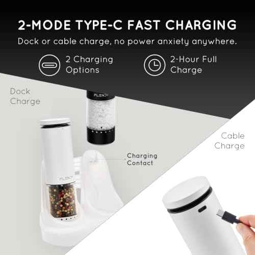 Rechargeable Electric Salt and Pepper Grinder Set with Charging Base (2 Count)