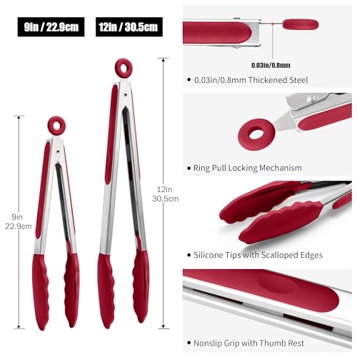 Kitchen Tongs with Silicone Tips for Cooking Serving