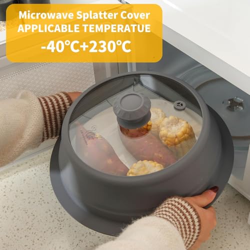 Collapsible Microwave Splatter Lid with Vented Tempered Glass Cover Wok Lid for Microwave Safe