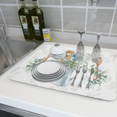 Sage Green Dish Drying Mat for Kitchen Counter