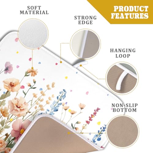 Colorful Flower Dish Drying Mat 16x18 Inch Botanical Floral Drainer Rack Mats Washable Absorbent Dish Dry Pad for Kitchen Counter Sink