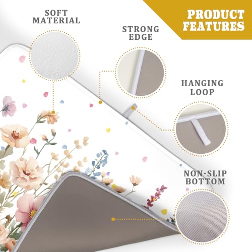 Colorful Flower Dish Drying Mat 18x24 Inch Botanical Floral Drainer Rack Mats Washable Absorbent Dish Dry Pad for Kitchen Counter Sink