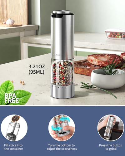 Electric Pepper Grinder Stainless Steel Rechargeable Pepper Mill with External Adjustable Coarseness