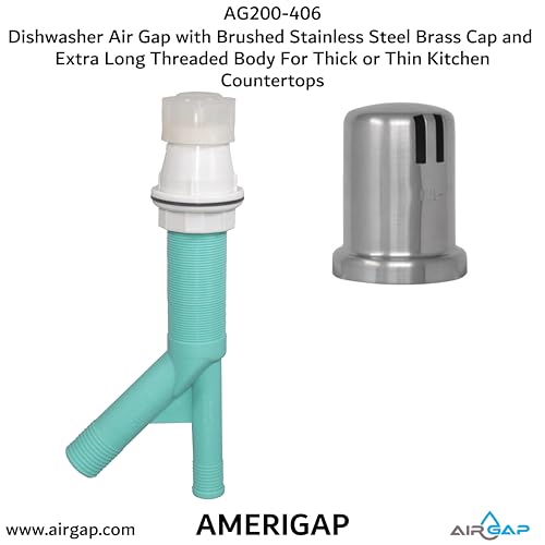 Dishwasher Air Gap with Skirted Brushed Stainless Steel Brass Cap and Extra Long Threaded Body for Thick or Thin Kitchen Countertops